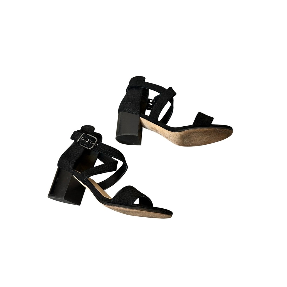 Via Spiga Black Ankle Strap Block Heel Sandals Women's Size‎ 7.5